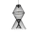 GloboStar® YOSHI 01929 Boho Κρεμαστό Φωτιστικό Οροφής Μονόφωτο 1 x E27 AC220-240V IP20 - Φ35 x Υ60cm - Μαύρο Ξύλινο Πλέγμα - 5 Χρόνια Εγγύηση