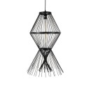 GloboStar® YOSHI 01929 Boho Κρεμαστό Φωτιστικό Οροφής Μονόφωτο 1 x E27 AC220-240V IP20 - Φ35 x Υ60cm - Μαύρο Ξύλινο Πλέγμα - 5 Χρόνια Εγγύηση