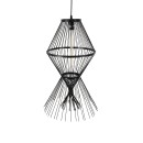 GloboStar® YOSHI 01929 Boho Κρεμαστό Φωτιστικό Οροφής Μονόφωτο 1 x E27 AC220-240V IP20 - Φ35 x Υ60cm - Μαύρο Ξύλινο Πλέγμα - 5 Χρόνια Εγγύηση