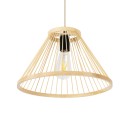 GloboStar® TYGEE 01930 Boho Κρεμαστό Φωτιστικό Οροφής Μονόφωτο 1 x E27 AC220-240V IP20 - Φ35 x Υ22cm - Μπεζ Ξύλινο Πλέγμα - 5 Χρόνια Εγγύηση