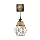 GloboStar® BELLARIVA 01961 Boho Φωτιστικό Τοίχου - Απλίκα Μονόφωτο 1 x E27 AC 220-240V IP20 - Μ10 x Π30 x Υ43cm - Μαύρο Μεταλλικό με Ξύλο και Μπεζ Σχοινί Πλεγμα - 5 Χρόνια Εγγύηση