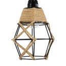 GloboStar® BELLARIVA 01961 Boho Φωτιστικό Τοίχου - Απλίκα Μονόφωτο 1 x E27 AC 220-240V IP20 - Μ10 x Π30 x Υ43cm - Μαύρο Μεταλλικό με Ξύλο και Μπεζ Σχοινί Πλεγμα - 5 Χρόνια Εγγύηση