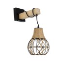 GloboStar® BELLARIVA 01962 Boho Φωτιστικό Τοίχου - Απλίκα Μονόφωτο 1 x E27 AC 220-240V IP20 - Μ10 x Π26 x Υ40cm - Μαύρο Μεταλλικό με Ξύλο και Μπεζ Σχοινί Πλεγμα - 5 Χρόνια Εγγύηση