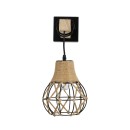 GloboStar® BELLARIVA 01962 Boho Φωτιστικό Τοίχου - Απλίκα Μονόφωτο 1 x E27 AC 220-240V IP20 - Μ10 x Π26 x Υ40cm - Μαύρο Μεταλλικό με Ξύλο και Μπεζ Σχοινί Πλεγμα - 5 Χρόνια Εγγύηση