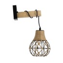 GloboStar® BELLARIVA 01962 Boho Φωτιστικό Τοίχου - Απλίκα Μονόφωτο 1 x E27 AC 220-240V IP20 - Μ10 x Π26 x Υ40cm - Μαύρο Μεταλλικό με Ξύλο και Μπεζ Σχοινί Πλεγμα - 5 Χρόνια Εγγύηση