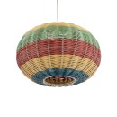 GloboStar® CABALLEROS 02055 Boho Κρεμαστό Φωτιστικό Οροφής Μονόφωτο 1 x E27 AC220-240V IP20 - Φ40 x Υ25cm - Πράσινο με Κίτρινο και Μπλε με Κόκκινο Ξύλινο Μπαμπού Πλέγμα - 5 Χρόνια Εγγύηση