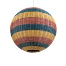 GloboStar® CABALLEROS 02063 Boho Κρεμαστό Φωτιστικό Οροφής Μονόφωτο 1 x E27 AC220-240V IP20 - Φ70 x Υ70cm - Μπλε με Κίτρινο και Κόκκινο Μπαμπού Πλέγμα Μπάλα - 5 Χρόνια Εγγύηση