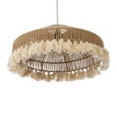 GloboStar® PUERTORICO 02098 Boho Κρεμαστό Φωτιστικό Οροφής Μονόφωτο 1 x E27 AC220-240V IP20 - Φ50 x Υ25cm - Μπεζ με Λευκό Λεπτό Νήμα Πλέγμα Βαμβακερό Καπέλο - 5 Χρόνια Εγγύηση