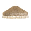 GloboStar® PUERTORICO 02099 Boho Κρεμαστό Φωτιστικό Οροφής Τριφωτο 3 x E27 AC220-240V IP20 - Φ80 x Υ35cm - Μπεζ με Λευκό Λεπτό Νήμα Πλέγμα Βαμβακερό Καπέλο - 5 Χρόνια Εγγύηση