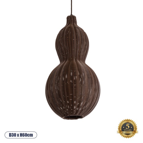 GloboStar® KINGSTOWN 02169 Boho Κρεμαστό Φωτιστικό Οροφής Μονόφωτο 1 x E27 AC220-240V IP20 - Φ30 x Υ60cm - Καφέ Ξύλινο Μπαμπού Πλέγμα - 5 Χρόνια Εγγύηση