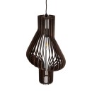 GloboStar® MIHIRO 02173 Boho Κρεμαστό Φωτιστικό Οροφής Μονόφωτο 1 x E27 AC220-240V IP20 - Φ32 x Υ56cm - Καφέ Σκούρο Ξύλινο Πλέγμα - 5 Χρόνια Εγγύηση