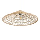 GloboStar® KAIA 02346 Boho Κρεμαστό Φωτιστικό Οροφής Μονόφωτο 1 x E27 AC220-240V IP20 - Φ60 x Υ20cm - Μπεζ Ξύλινο Μπαμπού Πλέγμα Καμπάνα - 5 Χρόνια Εγγύηση