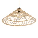 GloboStar® KAIA 02346 Boho Κρεμαστό Φωτιστικό Οροφής Μονόφωτο 1 x E27 AC220-240V IP20 - Φ60 x Υ20cm - Μπεζ Ξύλινο Μπαμπού Πλέγμα Καμπάνα - 5 Χρόνια Εγγύηση