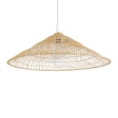 GloboStar® KAIA 02347 Boho Κρεμαστό Φωτιστικό Οροφής Μονόφωτο 1 x E27 AC220-240V IP20 - Φ80 x Υ26cm - Μπεζ Ξύλινο Μπαμπού Πλέγμα Καμπάνα - 5 Χρόνια Εγγύηση