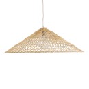 GloboStar® KAIA 02347 Boho Κρεμαστό Φωτιστικό Οροφής Μονόφωτο 1 x E27 AC220-240V IP20 - Φ80 x Υ26cm - Μπεζ Ξύλινο Μπαμπού Πλέγμα Καμπάνα - 5 Χρόνια Εγγύηση