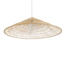 GloboStar® KAIA 02347 Boho Κρεμαστό Φωτιστικό Οροφής Μονόφωτο 1 x E27 AC220-240V IP20 - Φ80 x Υ26cm - Μπεζ Ξύλινο Μπαμπού Πλέγμα Καμπάνα - 5 Χρόνια Εγγύηση