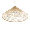 GloboStar® KAIA 02347 Boho Κρεμαστό Φωτιστικό Οροφής Μονόφωτο 1 x E27 AC220-240V IP20 - Φ80 x Υ26cm - Μπεζ Ξύλινο Μπαμπού Πλέγμα Καμπάνα - 5 Χρόνια Εγγύηση