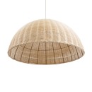 GloboStar® MONTANA 02379 Boho Κρεμαστό Φωτιστικό Οροφής Μονόφωτο 1 x E27 AC220-240V IP20 - Φ80 x Υ40cm - Μπεζ Μπαμπού Πλέγμα Καμπάνα - 5 Χρόνια Εγγύηση