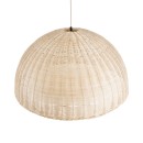 GloboStar® MONTANA 02379 Boho Κρεμαστό Φωτιστικό Οροφής Μονόφωτο 1 x E27 AC220-240V IP20 - Φ80 x Υ40cm - Μπεζ Μπαμπού Πλέγμα Καμπάνα - 5 Χρόνια Εγγύηση