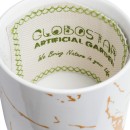 GloboStar® Artificial Garden USBOA 20545 Κρεμαστό Διακοσμητικό Κεραμικό Κασπώ Γλάστρα - Flower Pot Λευκό με Χρυσές Λεπτομέρειες και Μπεζ Ξύλινη Βάση Φ10 x Υ40cm