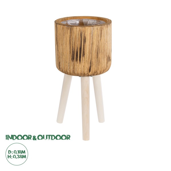 GloboStar® Artificial Garden JAMAICA 20553 Διακοσμητικό Ξύλινο Κασπώ Γλάστρα - Flower Pot Καφέ Φ18 x Υ38cm