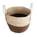 GloboStar® Artificial Garden CAROLINA 20580 Διακοσμητικό Πλεκτό Κασπώ Γλάστρα - Flower Pot Μπεζ με Καφέ και Λευκό Φ33 x Υ28cm