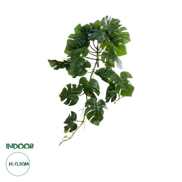 GloboStar® Artificial Garden HANGING MONSTERA 20600 Τεχνητό Διακοσμητικό Κρεμαστό Φυτό Μονστέρα Μ28 x Π30 x Υ50cm