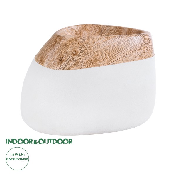 GloboStar® Artificial Garden PANDORA 20705 Επιδαπέδιο Πολυεστερικό Τσιμεντένιο Κασπώ Γλάστρα - Flower Pot Λευκό με Καφέ Μ60 x Π55 x Υ43cm