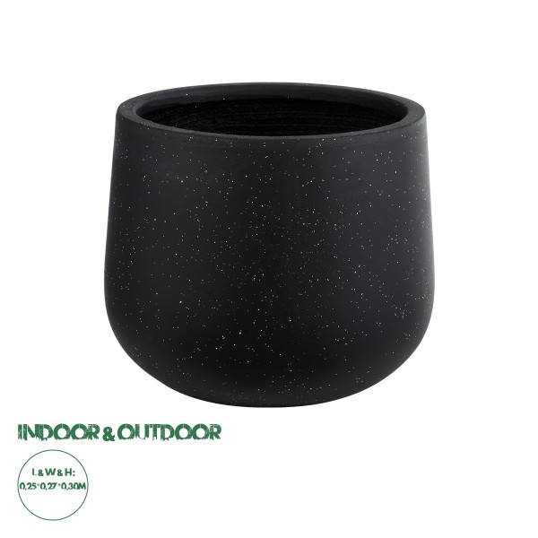 GloboStar® Artificial Garden MAYFAIR 20801 Διακοσμητικό Πολυεστερικό Τσιμεντένιο Κασπώ Γλάστρα - Flower Pot Μαύρο με Λευκές Λεπτομέριες Μ25 x Π27 x Υ30cm