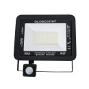 GloboStar® AURORA 61441 Επαγγελματικός Προβολέας LED 50W 6250lm 120° AC 220-240V με Ενσωματωμένο Ρυθμιζόμενο Αισθητήρα Κίνησης PIR - Αδιάβροχος IP67 - Μ21 x Π5 x Υ21cm - Μαύρο - Ψυχρό Λευκό 6000K - LUMILEDS Chips - TÜV Rheinland Certified - 3 Years Warran