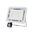 GloboStar® AURORA 61442 Επαγγελματικός Προβολέας LED 50W 6250lm 120° AC 220-240V με Ενσωματωμένο Ρυθμιζόμενο Αισθητήρα Κίνησης PIR - Αδιάβροχος IP67 - Μ21 x Π5 x Υ21cm - Λευκό - Ψυχρό Λευκό 6000K - LUMILEDS Chips - TÜV Rheinland Certified - 3 Years Warran