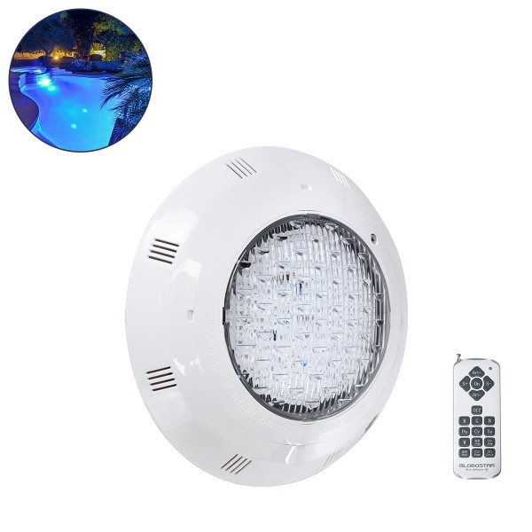 GloboStar® POOLΕΤΙ 61542 PRO Φωτιστικό Πισίνας LED 25W 1750lm 120° AC 12V Αδιάβροχο IP68 IK06 Tempered Glass Φ30 x Υ6.5cm RGB με Ασύρματο Χειριστήριο RF 2.4Ghz Εμβέλειας 60 Μέτρων - Bridgelux Chip - 2 Meter VDE Certified Cable - 3 Years Warranty