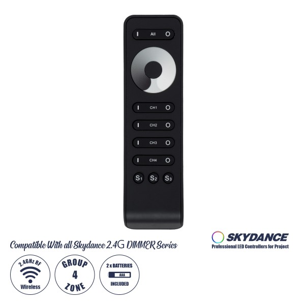 GloboStar® 71573 RS6 SKYDANCE Ασύρματο Χειριστήριο Αφής RF 2.4Ghz 4 Καναλιών για όλα τα Μονόχρωμα 4 Καναλιών SKYDANCE Controller DC 3V 2 x AAA - IP20 Μαύρο Μ15.5 x Π4.5 x Υ1.9cm - 5 Years Warranty