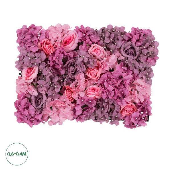 GloboStar® Artificial Garden ROSES STORY PURPLE 78336 Τεχνητό Διακοσμητικό Πάνελ Λουλουδιών - Κάθετος Κήπος σύνθεση Αμβροσία Μ60 x Π40 x Υ6cm