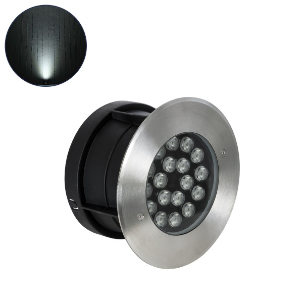 GloboStar® UNDERGROUND-SINA 90572 Χωνευτό Φωτιστικό Σποτ Δαπέδου LED 18W 1710lm 15° DC 24V Αδιάβροχο IP68 Φ20 x Υ11cm Φυσικό Λευκό 4500K - Ανοξείδωτο Ατσάλι - 3 Χρόνια Εγγύηση