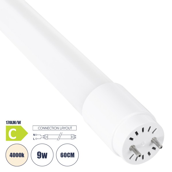 GloboStar® 99100 Λάμπα LED Τύπου Φθορίου Θερμοπλαστική T8 G13 60cm 9W 1530lm 300° AC 220-240V IP20 Φ2.6 x Μ60cm - Φυσικό Λευκό 4000K - Pro Series 170lm/W - C Ενεργειακή Κλάση - 3 Χρόνια Εγγύηση