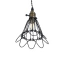 GloboStar® DANE 01181 Vintage Κρεμαστό Φωτιστικό Οροφής Μονόφωτο 1 x E27 AC220-240V IP20 - Φ10 x Υ20cm - Μαύρο Μεταλλικό Πλέγμα - 5 Χρόνια Εγγύηση