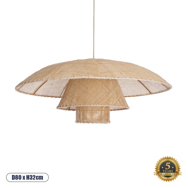 GloboStar® ZORA 02139 Boho Κρεμαστό Φωτιστικό Οροφής Μονόφωτο 1 x E27 AC220-240V IP20 - Φ80 x Υ32cm - Μπεζ Υφασμάτινο Καμπάνα - 5 Χρόνια Εγγύηση