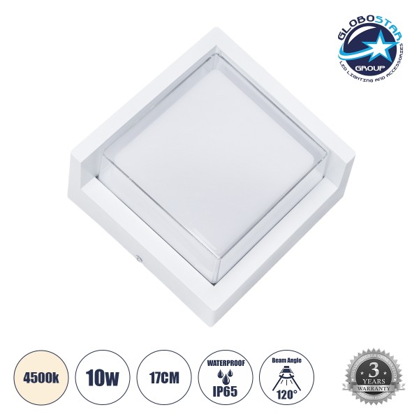 GLOBOSTAR® APEX 60772 Φωτιστικό Τοίχου - Απλίκα Αρχιτεκτονικού Φωτισμού Εσωτερικού/Εξωτερικού Χώρου Up or Down LED 10W 1050lm 120° AC175-265V Αδιάβροχο IP65 - Πλαστικό Σώμα - Φυσικό λευκό 4500K - Μ17 x Π17 x Υ9cm - Λευκό - Bridgelux Chip - 3 Χρόνια Εγγύησ