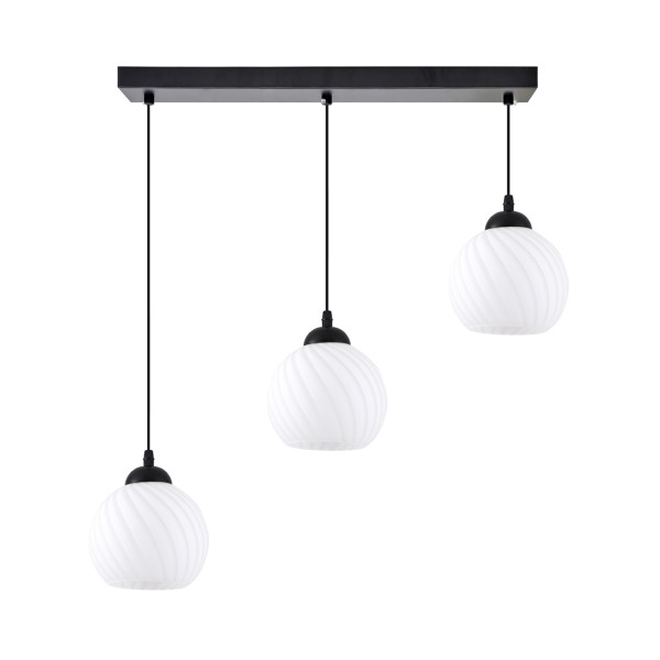 KQ 8865-3 SWIRL BLACK PENDANT WITH WHITE GLASSES Ε3