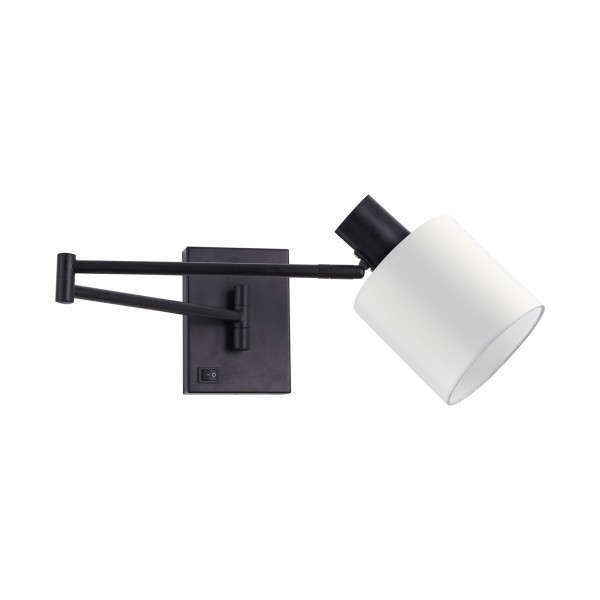 SE21-BL-52-SH1 ADEPT WALL LAMP Black Wall Lamp with Switcher and White Shade+