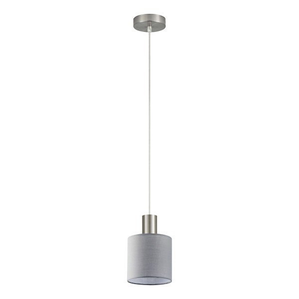 SE21-NM-4-SH2 ADEPT TUBE Nickel Matt Pendant Grey Fabric Shade+