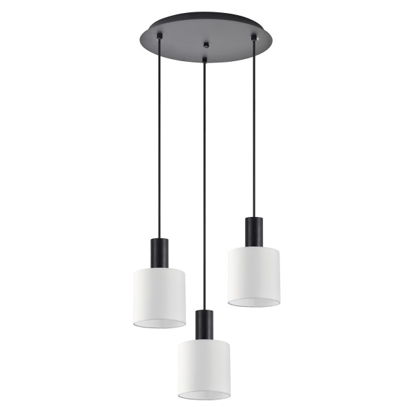 SE21-BL-4-3BL-SH1 ADEPT TUBE Black Pendant White Fabric Shade+