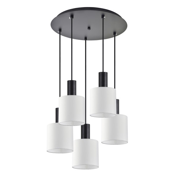 SE21-BL-4-5BL-SH1 ADEPT TUBE Black Pendant White Fabric Shade+