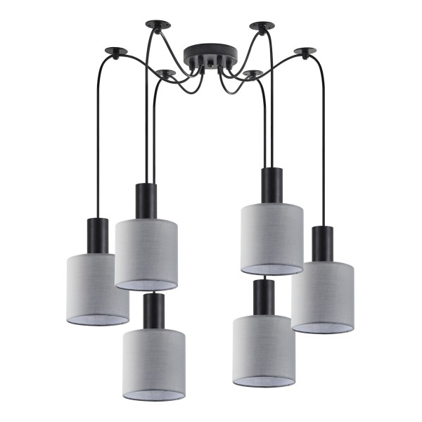 SE21-BL-4-BL6-SH2 ADEPT TUBE Black Pendant Grey Fabric Shade+