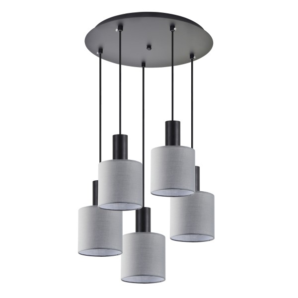 SE21-BL-4-5BL-SH2 ADEPT TUBE Black Pendant Grey Fabric Shade+