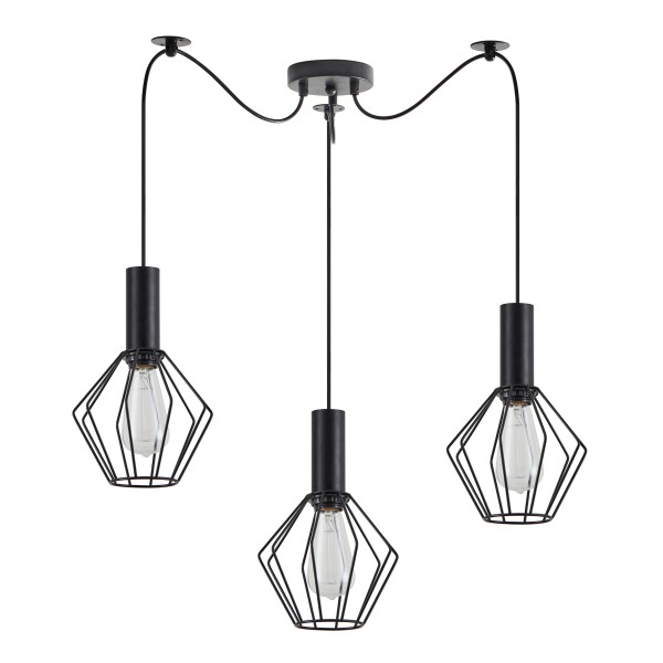 SE21-BL-4-BL3-GR1 ADEPT TUBE Black Pendant Black Metal Grid+