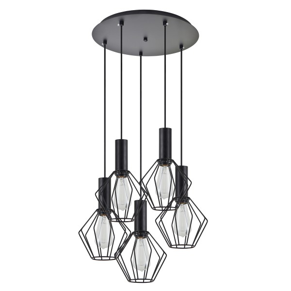 SE21-BL-4-5BL-GR1 ADEPT TUBE Black Pendant Black Metal Grid+