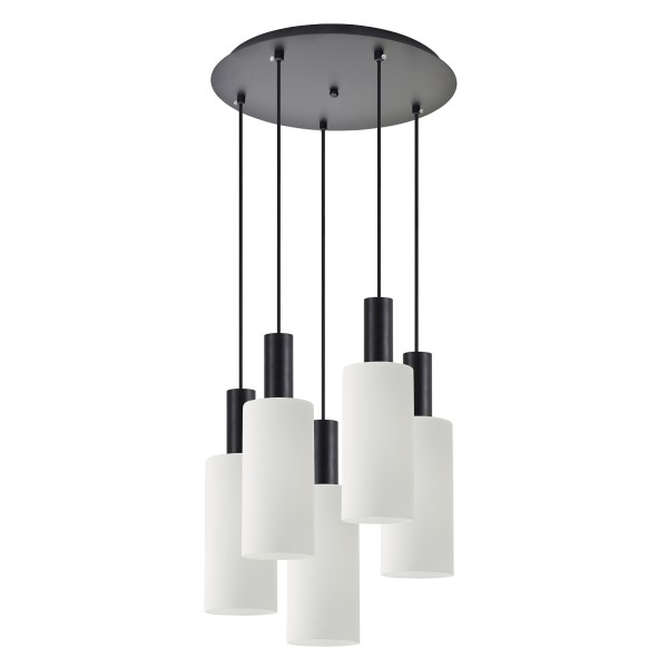 SE21-BL-4-5BL-GL3 ADEPT TUBE Black Pendant White Glass+