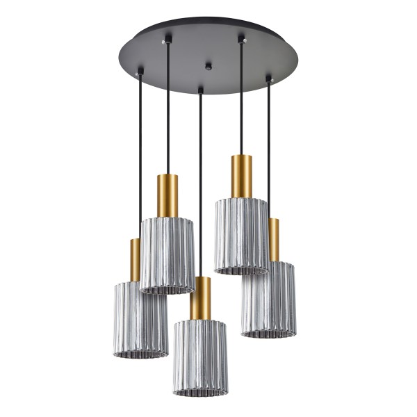 SE21-GM-4-5BL-GL1 ADEPT TUBE Gold Matt Pendant Smoked Glass+